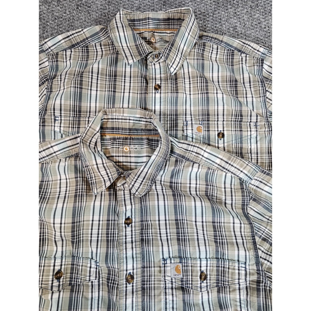 Carhartt Force Men's Relaxed Fit Plaid Short‎ Sleeve Shirt L Button Up Lot Of 2